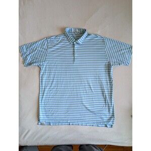 Peter Millar Polo Shirt Mens Size 2XL XXL Short Sleeve Blue Striped Preppy